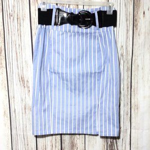 Belle Poque Pencil Skirt retro stripe belt stretch